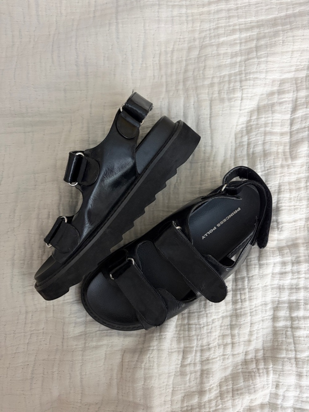 PRINCESS POLLY Black Chunky Velcro Platform Sandals